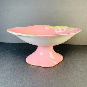 I Godinger & Co. Pink Pedestal Plate Flowers Leaves Gold Rim